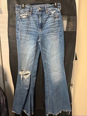 American Eagle Outfitters Medium Blue Distressed Flare Jeans